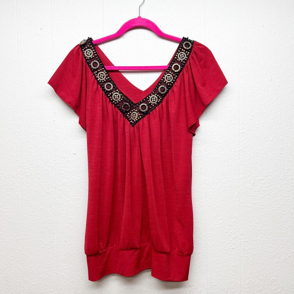Wrapper Y2K Red Top Womens Large Banded Bottom Boho Retro Chic Christmas Holiday